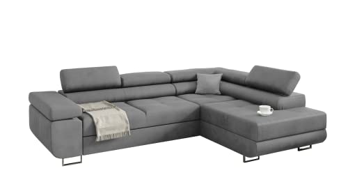 KREATIVE FURNITURE & DESIGN Ecksofa Miami ecksofa mit schlaffunktion und bettkasten, Wohnzimmer ecksofa, Ecksofa mit Bettkasten, Ecksofa in L-Form (Casablanca 2314) (Grau, rechte Ottomane)