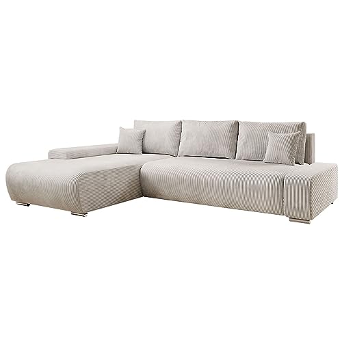 Juskys Sofa Iseo L Form mit Schlaffunktion - Stoff Couch für Wohnzimmer - modern, bequem & ausziehbar - Schlafsofa Ecksofa Eckcouch Schlafcouch Beige