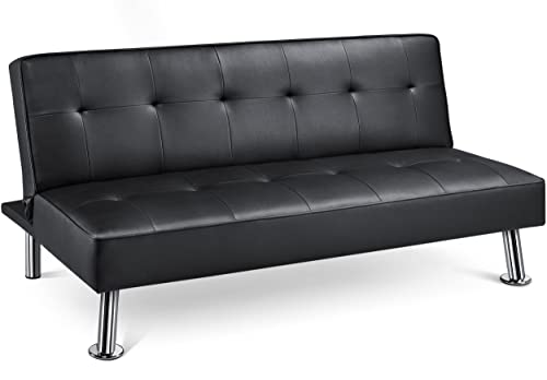 Yaheetech 3er-Sofa Klappsofa mit Schlaffunktion Couch Schlafsofa mit Verstellbarer Rückenlehne Bettsofa aus Kunstleder, Schwarz