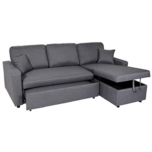 Mendler Ecksofa mit Bettkasten HWC-L17, Couch Sofa L-Form, Liegefläche Nosagfederung 228cm - dunkelgrau
