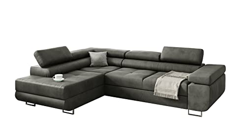 KREATIVE FURNITURE & DESIGN Ecksofa mit Schlaffunktion L-Form, Sofa Couch mit Bettkasten, 3-Sitzer Eckcouch, Schlafsofa für Wohnzimmer, Big Sofa Couch mit Schlaffunktion, Sofabezug (Ottomane Links)