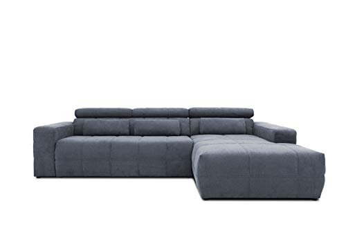 DOMO Collection Brandon Ecksofa, Sofa mit Rückenfunktion in L-Form, Polsterecke, Eckgarnitur, dunkelgrau, 285 x 175 cm