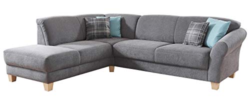 CAVADORE Ecksofa Gootlaand / Große Sitzecke im Landhausstil inkl. praktischer Vorziehfunktion und Bettkasten / Mit Federkern-Polsterung / 257 x 84 x 212 / Grau*