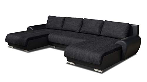 Wohnlandschaft Eckcouch Ecksofa Otis - Big Sofa, Couch mit Schlaffunktion und Bettkasten, U-Sofa, U-Form (Schwarz + Schwarz (Madryt 1100 + Berlin 02))