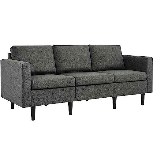 Yaheetech Leinen Sitzsofa 3-Sitzer-Sofa Couch Polstersofa Wohnzimmersofa für 3 Personen, max.340 KG belastbar, für Schlafzimmer, Dunkelgrau, 188,5 cm L × 79 cm B × 80 cm H, Zubehör im Staufach