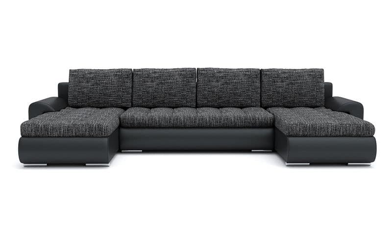 Mebligo - Ecksofa mit Schlaffunktion und Bettkasten Tokio III, Eckcouch aus Kunstleder, Sofa U Form 302x159x89 cm, Couch Wohnzimmer, Ecke Sofa Wohnlandschaft, Schlafsofa Dunkelgrau/Kunstleder Schwarz