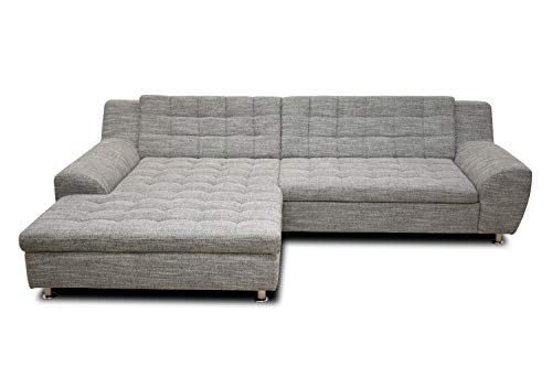 DOMO Collection Morton Ecksofa | Sofa mit Schlaffunktion in L-Form, Eckcouch mit Bett, weiß-grau, 304x200x84 cm