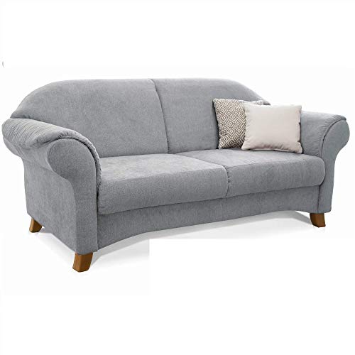 Cavadore 3-Sitzer Sofa Maifayr mit Federkern / Kleine Couch im Landhausstil mit Holzfüßen / 194 x 90 x 90 / Hellgrau