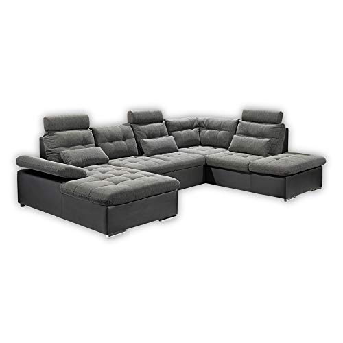 Stella Trading JAKARTA Wohnlandschaft in U-Form, Stoffbezug Schwarz / Lava - Ausziehbares Sofa mit Schlaffunktion & Bettkasten - 324 x 107 x 170 cm (B/H/T) Rechts*