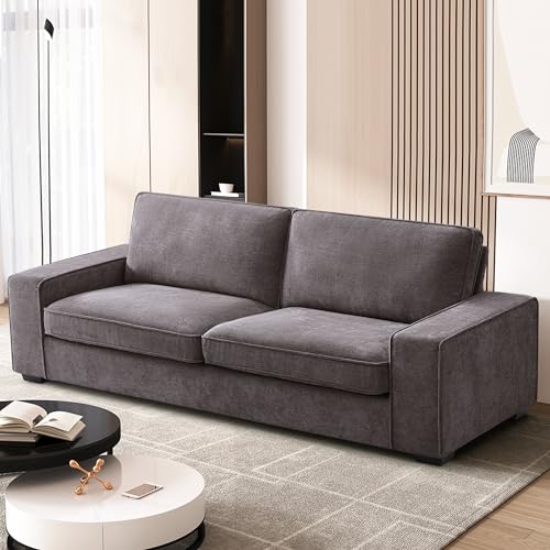 MEROUS 3 Sitzer Sofa, Couch Wohnzimmer, Polstersofa mit Breite Armlehnen 225cm L × 84cm B - Waschbare Kissen - Einfache Montage für Wohnungen/kleinen Raum - Dunkelgrau